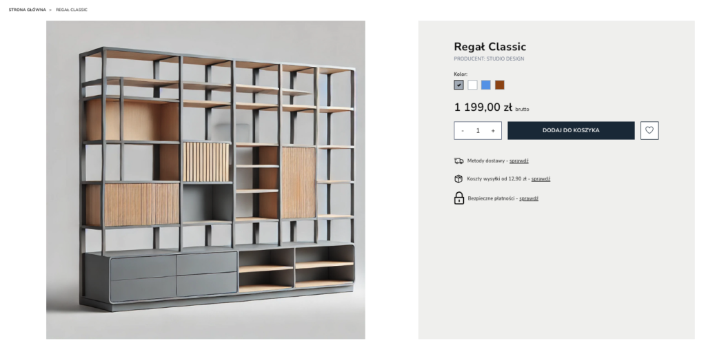 Widok karty produktu z wyróżnionym nagłówkiem H1 zawierającym nazwę produktu w PrestaShop