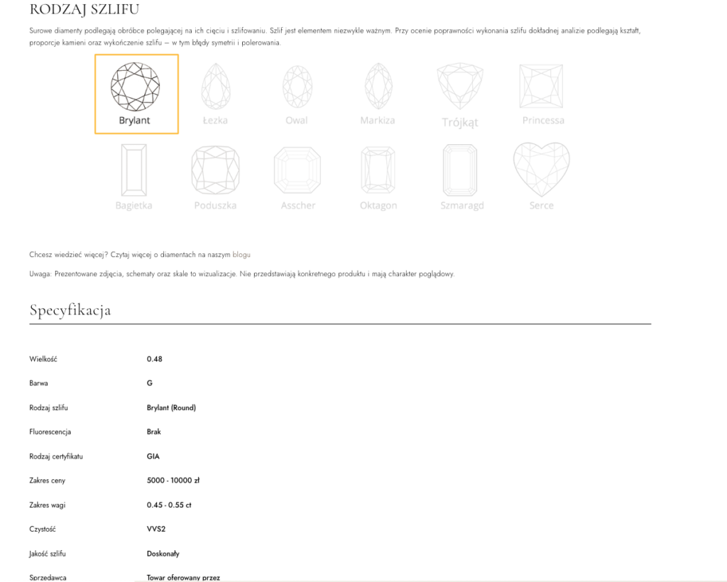 Sekcja z rozbudowanym opisem i specyfikacją techniczną produktu w sklepie e-commerce Goldenmark.
