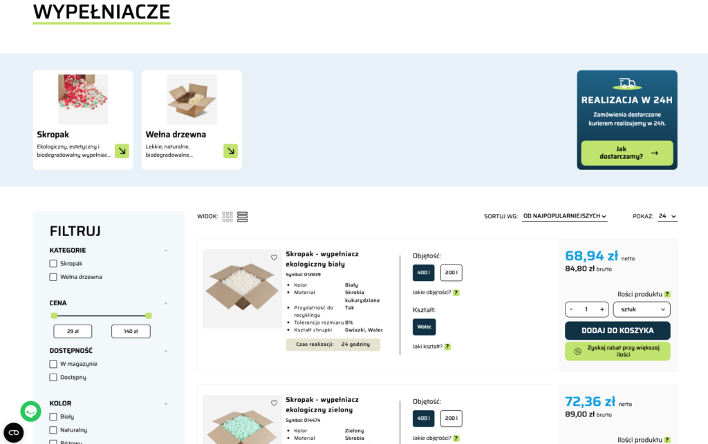 Rozbudowany listing i podgląd specyfikacji produktu w realizacji PakujTo