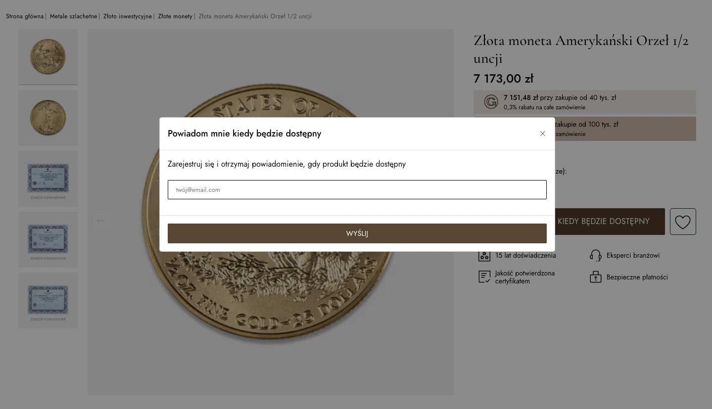 Formularz zapisu na powiadomienia e-mail – Moduł Powiadomienia Pocztowe PrestaShop