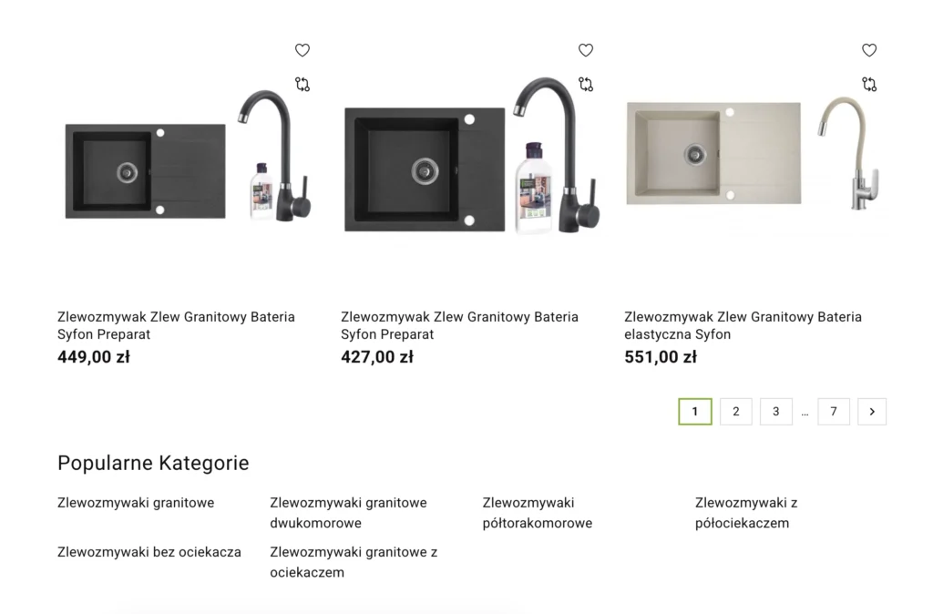 Sekcja z linkowaniem wewnętrznym pod listą produktów w sklepie Laveo, wspierająca SEO i nawigację.