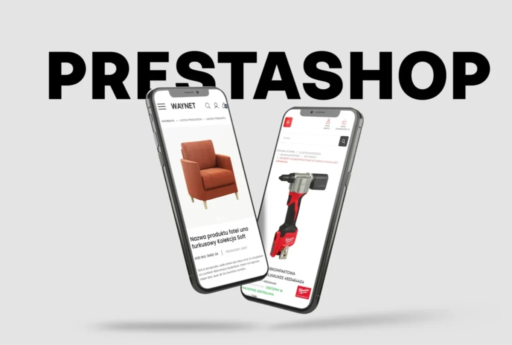 Profesjonalne tworzenie sklepów PrestaShop - responsywny projekt e-commerce na laptopie i smartfonie.